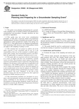 Standardhandbuch für die Planung und Vorbereitung einer Grundwasserprobenahme