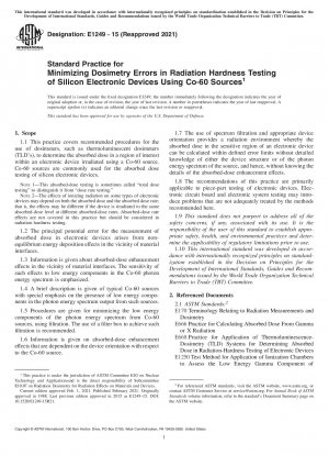 Standardpraxis zur Minimierung von Dosimetriefehlern bei der Strahlungshärteprüfung elektronischer Siliziumgeräte unter Verwendung von Co-60-Quellen
