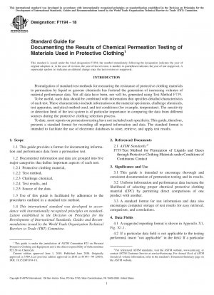 Standardhandbuch zur Dokumentation der Ergebnisse chemischer Permeationstests von Materialien, die in Schutzkleidung verwendet werden