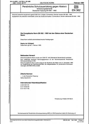 Persönliche Schutzausrüstung gegen Absturz; Steckverbinder; Deutsche Fassung EN 362: 1992
