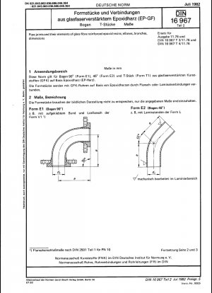 Rohrverbindungsstücke und -verbindungen aus glasfaserverstärktem Epoxidharz (EP-GF); Winkelstücke, T-Stücke, Abmessungen