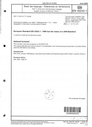 Gesenkschmiedestücke aus Stahl – Maßtoleranzen – Teil 1: Gesenk- und Vertikalpressschmiedestücke; Deutsche Fassung EN 10243-1:1999