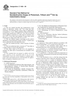 Standardtestmethode für die zerstörungsfreie Untersuchung von Plutonium, Tritium und 241Am durch kalorimetrische Untersuchung