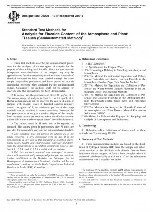 Standardtestmethoden zur Analyse des Fluoridgehalts in der Atmosphäre und im Pflanzengewebe (halbautomatisierte Methode)