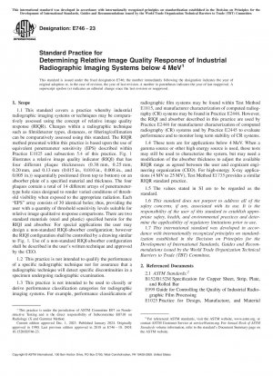 Standardpraxis zur Bestimmung der relativen Bildqualitätsreaktion industrieller radiografischer Bildgebungssysteme unter 4 MeV