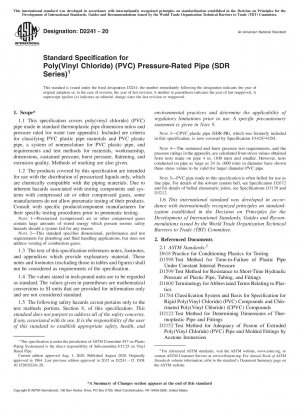Standardspezifikation für druckbelastete Rohre aus Poly(vinylchlorid) (PVC) (SDR-Serie)