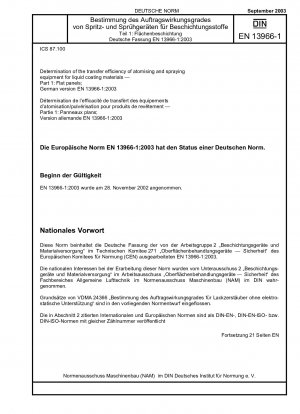 Bestimmung der Übertragungseffizienz von Zerstäubungs- und Sprühgeräten für flüssige Beschichtungsstoffe - Teil 1: Flachbildschirme; Deutsche Fassung EN 13966-1:2003