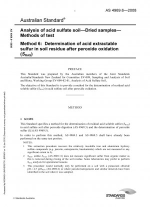 Analyse von saurem Sulfatboden – Getrocknete Proben – Testmethoden – Bestimmung von säureextrahierbarem Schwefel in Bodenrückständen nach Peroxidoxidation (SRAS)