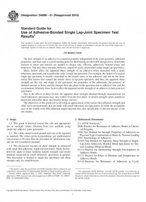 Standardhandbuch für die Verwendung von Testergebnissen für mit Klebstoff verbundene Einzelüberlappungsproben