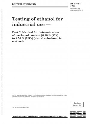 Prüfung von Ethanol für industrielle Zwecke – Teil 7: Methode zur Bestimmung des Methanolgehalts [0,10 % (V/V) bis 1,50 % (V/V)] (visuelle kolorimetrische Methode)