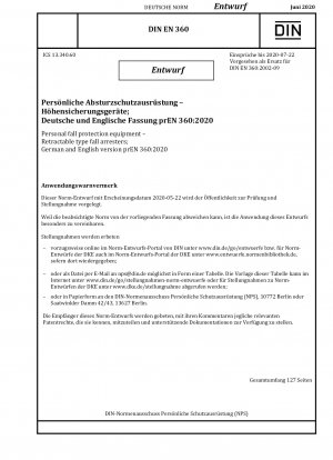 Persönliche Schutzausrüstung gegen Absturz - Höhensicherungsgeräte; Deutsche und englische Version prEN 360:2020
