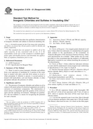 Standardtestmethode für anorganische Chloride und Sulfate in Isolierölen