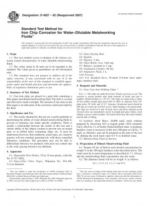 Standardtestmethode für Eisenspänekorrosion für wasserverdünnbare Metallbearbeitungsflüssigkeiten