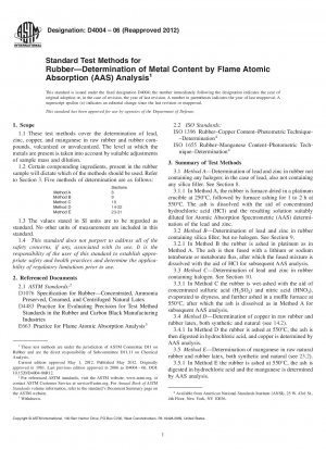 Standardtestmethoden für Gummimdash; Bestimmung des Metallgehalts durch Flammenatomabsorptionsanalyse (AAS).