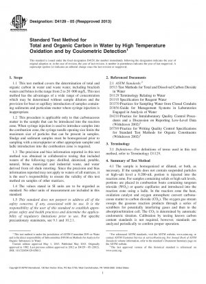 Standardtestmethode für Gesamt- und organischen Kohlenstoff in Wasser durch Hochtemperaturoxidation und coulometrische Detektion
