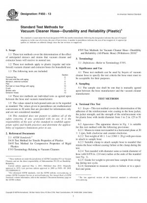 Standardtestmethoden für Staubsaugerschläuche; Haltbarkeit und Zuverlässigkeit (Kunststoff)