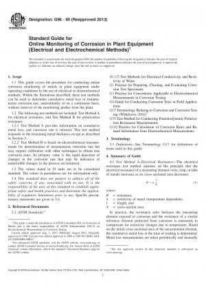 Standardhandbuch für die Online-Überwachung von Korrosion in Anlagenausrüstung (elektrische und elektrochemische Methoden)