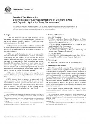 Standardtestmethode zur Bestimmung niedriger Urankonzentrationen in Ölen und organischen Flüssigkeiten mittels Röntgenfluoreszenz