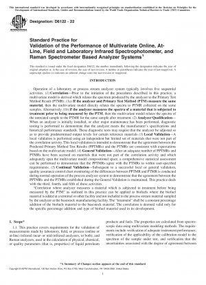 Standardpraxis zur Validierung der Leistung von multivariaten Online-, At-Line-, Feld- und Labor-Infrarotspektrophotometer- und Raman-Spektrometer-basierten Analysesystemen