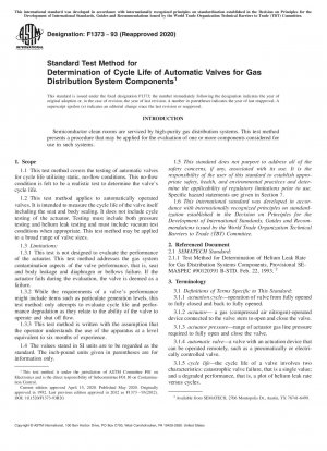Standardtestmethode zur Bestimmung der Lebensdauer automatischer Ventile für Komponenten von Gasverteilungssystemen
