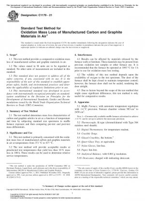 Standardtestmethode für den oxidativen Massenverlust von hergestellten Kohlenstoff- und Graphitmaterialien in der Luft