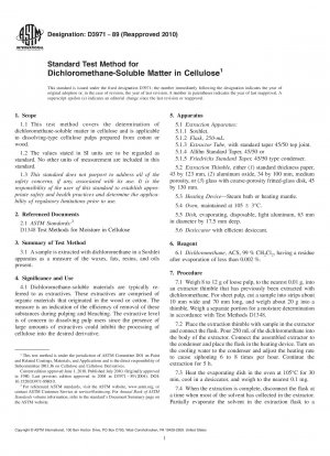 Standardtestmethode für in Dichlormethan lösliche Stoffe in Zellulose