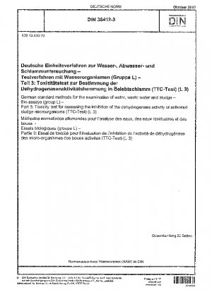 Deutsche Einheitsverfahren zur Untersuchung von Wasser, Abwasser und Schlamm - Biotests (Gruppe L) - Teil 3: Toxizitätstest zur Beurteilung der Hemmung der Dehydrogenaseaktivität von Belebtschlamm-Mikroorganismen (TTC-Test) (L 3)