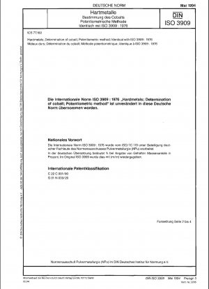 Hartmetalle; Bestimmung von Kobalt; Potentiometrische Methode; Identisch mit ISO 3909:1976