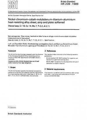 Spezifikation für hitzebeständige Bleche, Bänder und Platten aus Nickel-Chrom-Kobalt-Molybdän-Titan-Aluminiumlegierungen: erweicht (Nickelbasis, Cr 18, Co 14, Mo 7, Ti 2,2, Al 2,1)