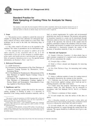 Standardpraxis für die Probenahme von Beschichtungsfilmen vor Ort zur Analyse auf Schwermetalle