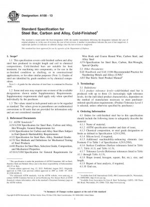 Standardspezifikation für Stahlstangen, Kohlenstoff und Legierung, kaltbearbeitet