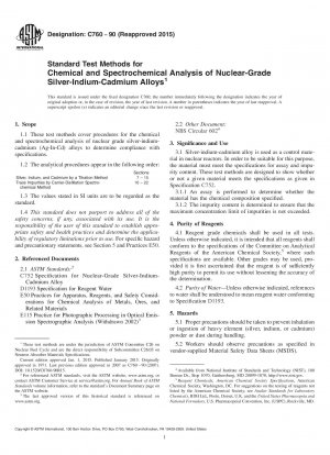 Standardtestmethoden für die chemische und spektrochemische Analyse von Silber-Indium-Cadmium-Legierungen in nuklearer Qualität