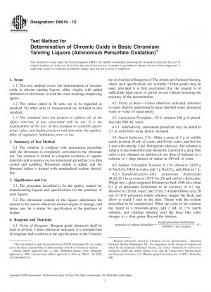 Prüfverfahren zur Bestimmung von Chromoxid in basischen Chromgerbflotten (Ammoniumpersulfat-Oxidation)