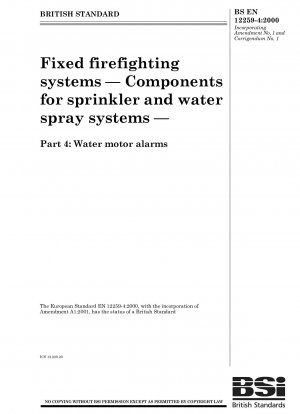 Feste Feuerlöschsysteme. Komponenten für Sprinkler- und Wassersprühsysteme. Alarme für Wassermotoren