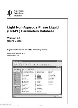 Datenbank mit Parametern für leichte nichtwässrige Phasenflüssigkeiten (LNAPL) – Version 2.0 – Benutzerhandbuch (einschließlich Zugriff auf zusätzliche Inhalte)