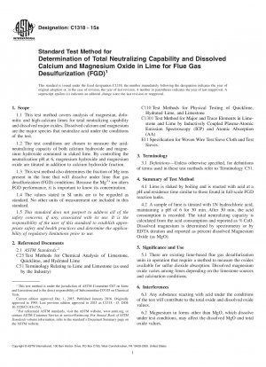 Standardtestmethode zur Bestimmung der Gesamtneutralisierungsfähigkeit und des gelösten Calcium- und Magnesiumoxids in Kalk für die Rauchgasentschwefelung (REA)