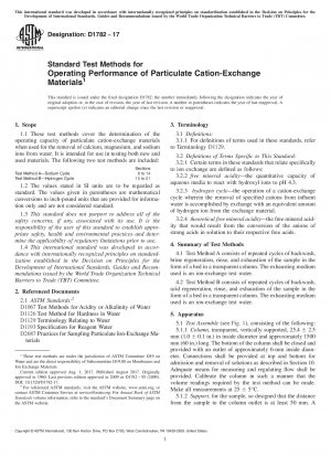 Standardtestmethoden für die Betriebsleistung von partikulären Kationenaustauschmaterialien