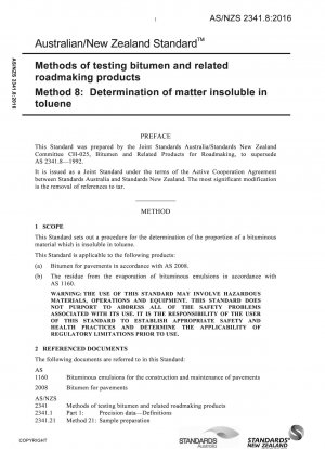 Methoden zur Prüfung von Bitumen und verwandten Straßenbauprodukten, Methode 8: Bestimmung von in Toluol unlöslichen Stoffen