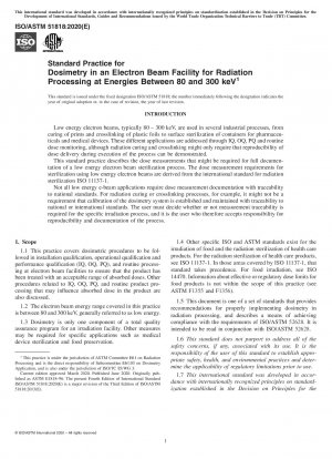 Standardpraxis für Dosimetrie in einer Elektronenstrahlanlage zur Strahlungsverarbeitung bei Energien zwischen 80 und 300 keV