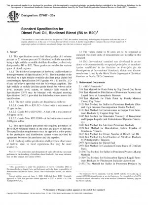 Standardspezifikation für Dieselkraftstoff, Biodieselmischung (B6 bis B20)