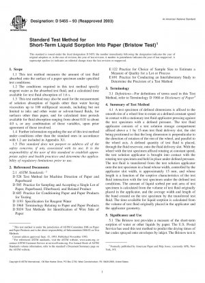 Standardtestmethode für die kurzfristige Flüssigkeitssorption in Papier (Bristow-Test)