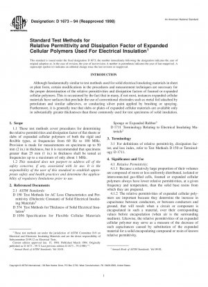 Standardtestmethoden für die relative Permittivität und den Verlustfaktor von expandierten Zellpolymeren, die für die elektrische Isolierung verwendet werden