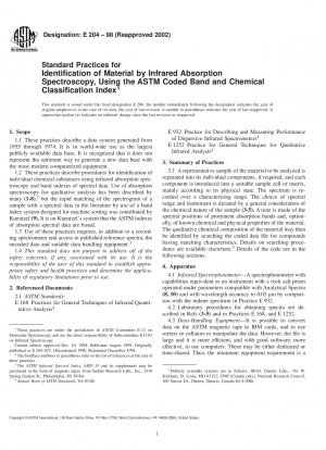 Standardpraktiken zur Identifizierung von Materialien durch Infrarot-Absorptionsspektroskopie unter Verwendung des ASTM-codierten Bandes und des chemischen Klassifizierungsindex