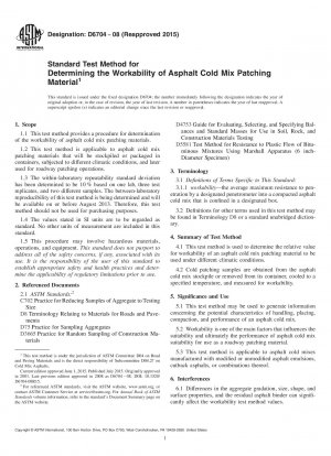 Standardtestverfahren zur Bestimmung der Verarbeitbarkeit von Asphalt-Kaltmisch-Ausbesserungsmaterial