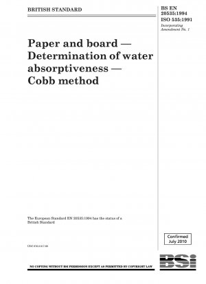 Papier und Pappe; Bestimmung der Wasseraufnahmefähigkeit; Cobb-Methode