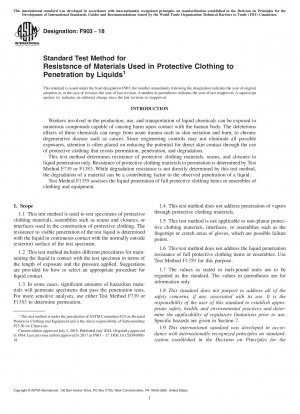 Standardtestverfahren für die Beständigkeit von Materialien, die in Schutzkleidung verwendet werden, gegenüber dem Eindringen von Flüssigkeiten
