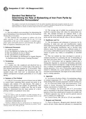 Standardtestmethode zur Bestimmung der Geschwindigkeit der Biolaugung von Eisen aus Pyrit durch Thiobacillus Ferrooxidans