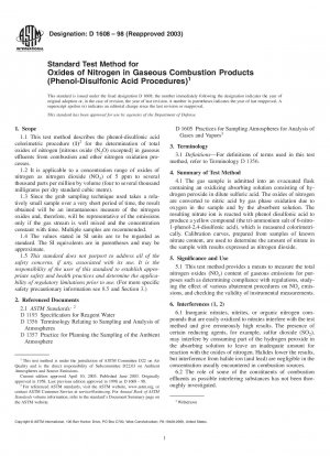 Standardtestverfahren für Stickoxide in gasförmigen Verbrennungsprodukten (Phenol-Disulfonsäure-Verfahren)