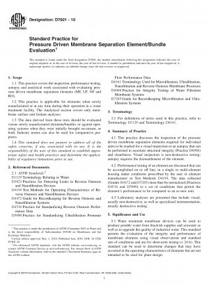 Standardpraxis für die Bewertung druckbetriebener Membrantrennelemente/-bündel