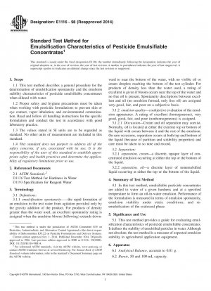 Standardtestmethode für Emulgierungseigenschaften von emulgierbaren Pestizidkonzentraten